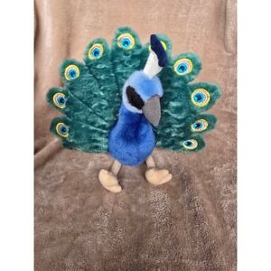 Tiger Tale Toys Peacock Plush Stuffed Animal Bird VIAHART Blue Green 10 inch